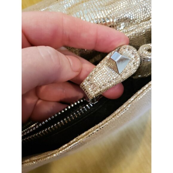 BCBGeneration Gold Crossbody Clutch Bag Night Out Disco Glam Reptile Embossed - Picture 7 of 8